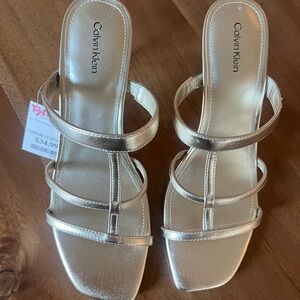 Calvin Klein Metallic Gold Strappy Slide Heels